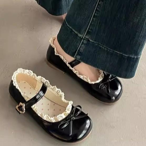 French lace ballet Mary Jane shoes women's 2025 spring new round head soft sole bow single shoes with skirt