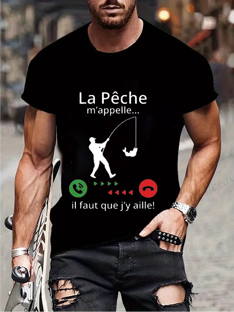 Fishing Calls Me I Must Go Print Men T Shirt Fisherman Summer Short Sleeve T-shirts Tops Men's French T-shirt Dad Tee Tops Gifts