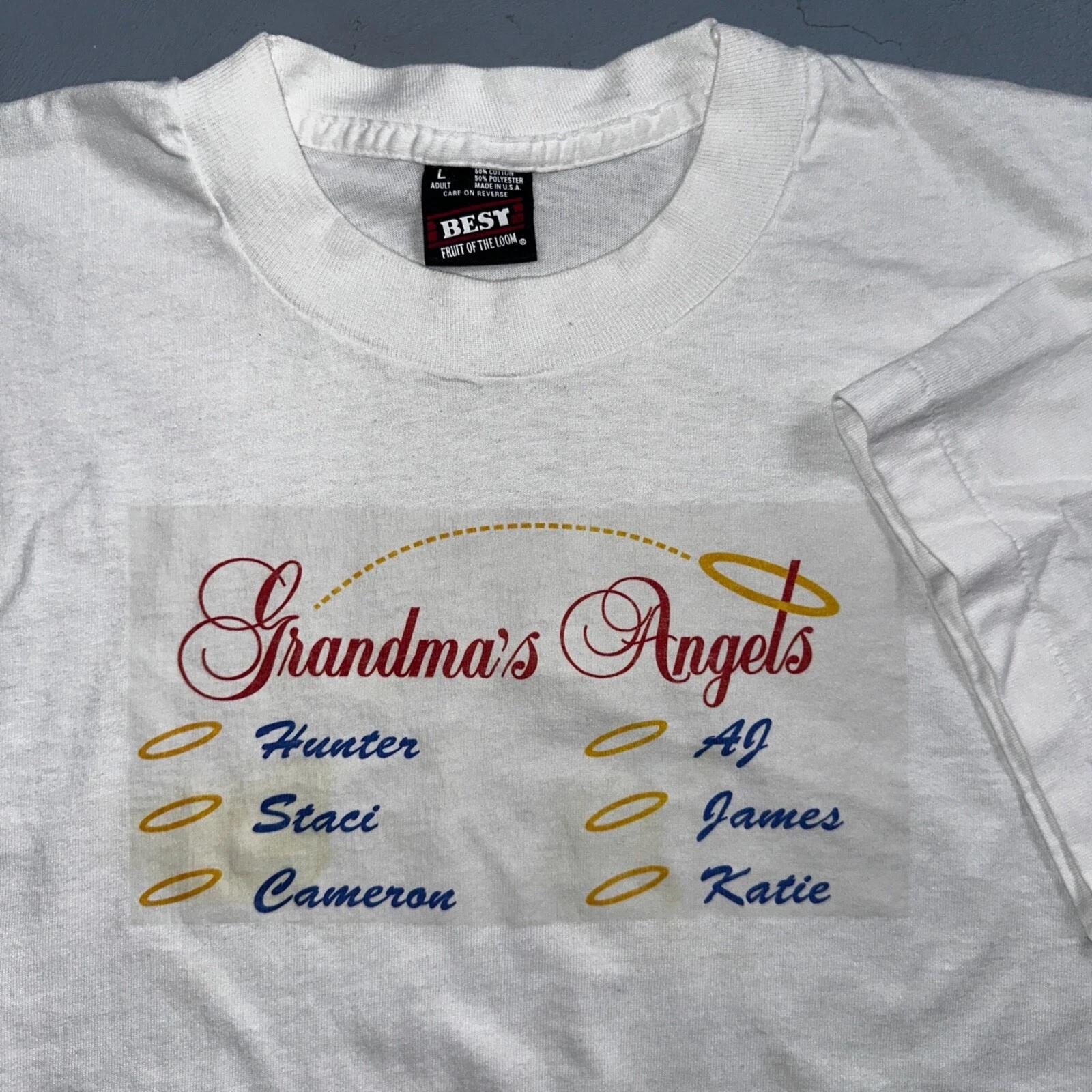 

Grandmas Angels 90s VTG T Shirt Wild Sick Death Jesus Heaven Pray RIP Single Rap XL
