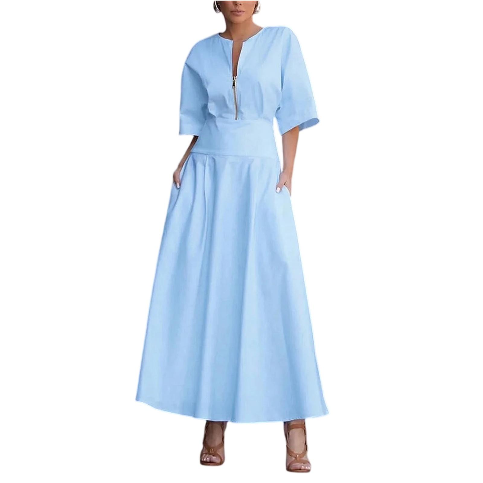 Fashionable Women s  Color Dress, Large Swing Long Skirt, Fashionable Casual Short Sleeved Dress, Women s XL