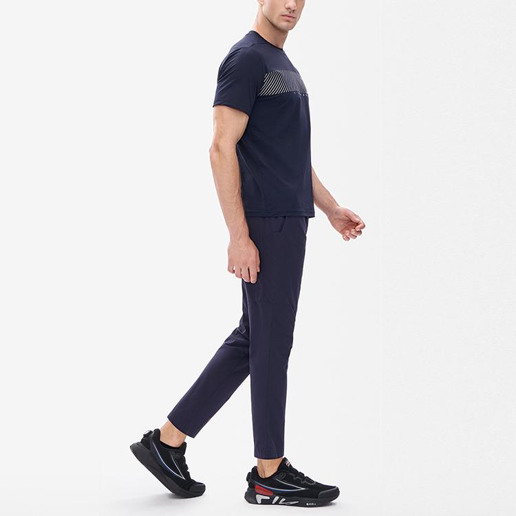FILA Sport Minimalist Solid Color Logo Geometric Pattern Casual Knit Short Sleeve T-Shirt Men T-Shirts Royal-Blue A11M231104F-NV