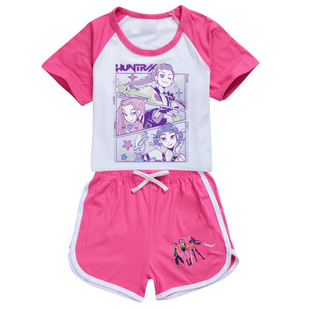 Kids Summer Sport T-Shirt And Shorts 2 Piece Outfit Tracksuit Set Short Sleeve Print Crop Tops With Clothing Set