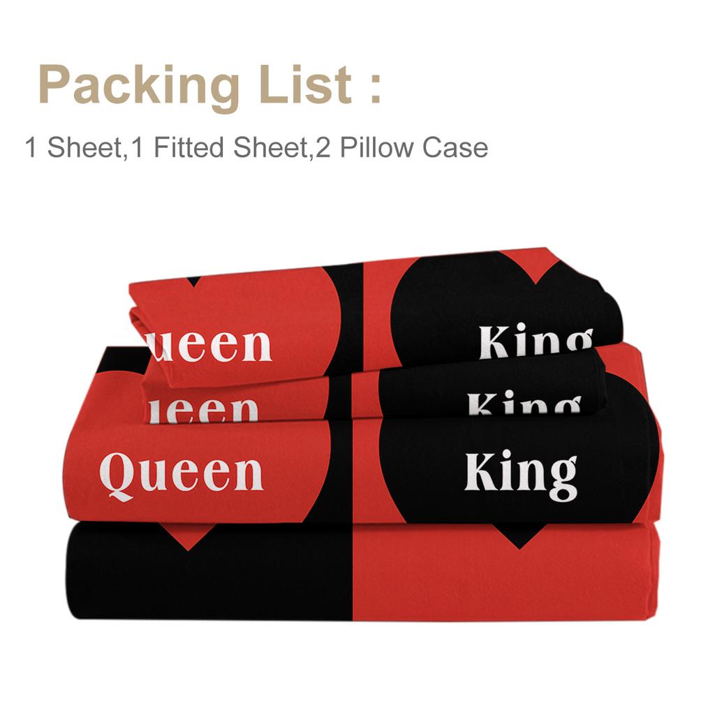 Zestaw 4-częściowy pościeli Crown Double Heart, zawierający 1 prześcieradło płaskie, 1 prześcieradło bardzo duże, 2 poszewki na poduszki (Ciepło, Para)