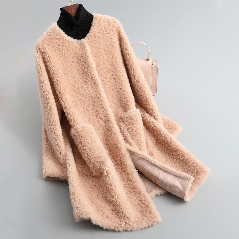 Winter Coat Women's Fleece Coat Lamb Fleece Medium Long Lamb Fur One-piece Fashion Minimalist Casual Long Sleeves Jackets