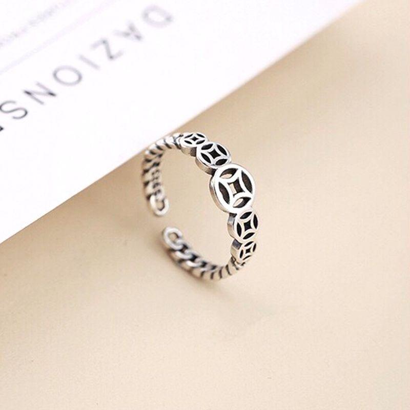 Five Blessing Coins and Five Emperor Coins Open Ring for Men and Women Hundred-character Blessing Index Finger Ring