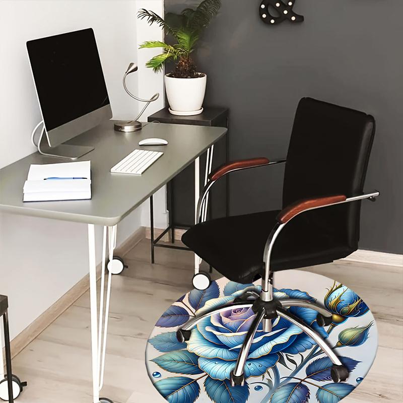 

1pc Office Carpet Chair Mats Blue Rose with Dew Drops Perfect for Decorating Office Chairs, Living Rooms, Or Bedrooms.YDT228 80cm by 80cm