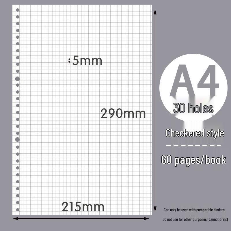 B5/A5 Loose-Leaf Refill Paper, 26/20 Holes, Grid/Horizontal Lines, Notebook Pages