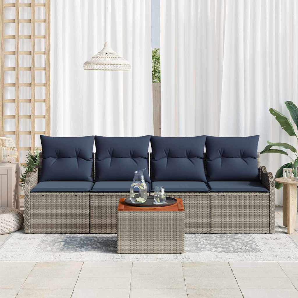 Garden Sofa Set 5 Pieces Gray Poly Rattan