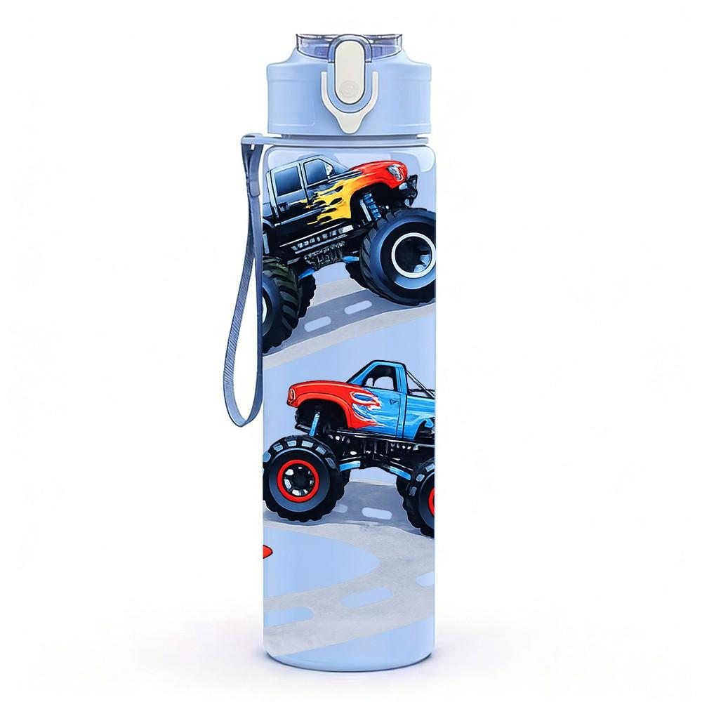 1PC Kids Dirt Bike Racing Scene Print 750ml Color Plastic Sports Water Bottle Leakproof Flip Straw Lid Suitable for Sports Office Home Use