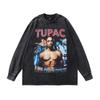 European, American High Street Retro Washed Old Hip-Hop Bottoming Shirt Loose Digital Direct Injection Printing Long-Sleeved T-Shirt Men