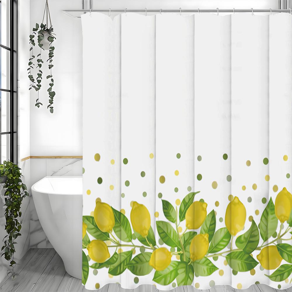 Yellow Green Lemon Shower Curtain, Bathroom Decorative Shower Curtain, Waterproof Shower Curtain with Hooks