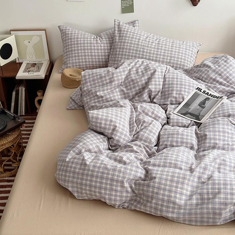 Class A Maternal And Infant Grade Unprinted Wind-Dyed Cotton Washed Cotton 4Pcs Set, Skin-Friendly Sleeping Naked Cotton 100 Cotton Quilt Cover