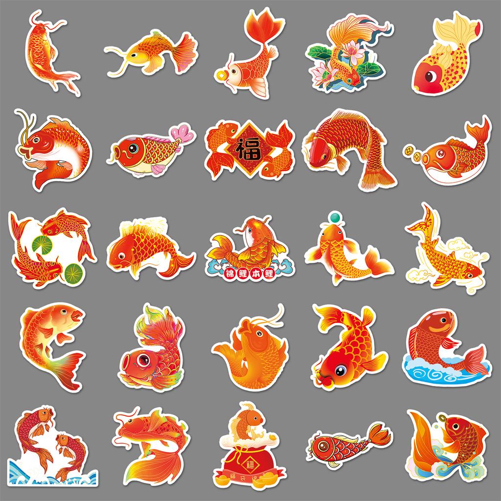50 Koi Personality Cartoon Chinese Style Creative New Year Decoration Water Cup Glass Notebook Mobile Phone Case Sticker