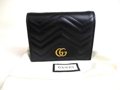 Authentische GUCCI GG Marmont Schwarzes Leder Bifold Geldbörse Kompakte Geldbörse #a451 Geöffnete Schachtel