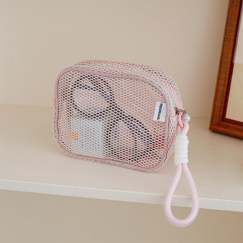 Portable Travel Toiletry Bag with Pearl Zipper Mesh Design for Organized Cosmetics on Journeys