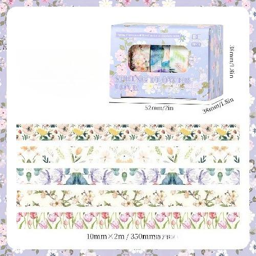 Chunxin Flower Language Boxed Japanese Paper Tape 5*1cm Wide Flowers and Leaves Dividing Line Hand Account Pastoral Flower Tape