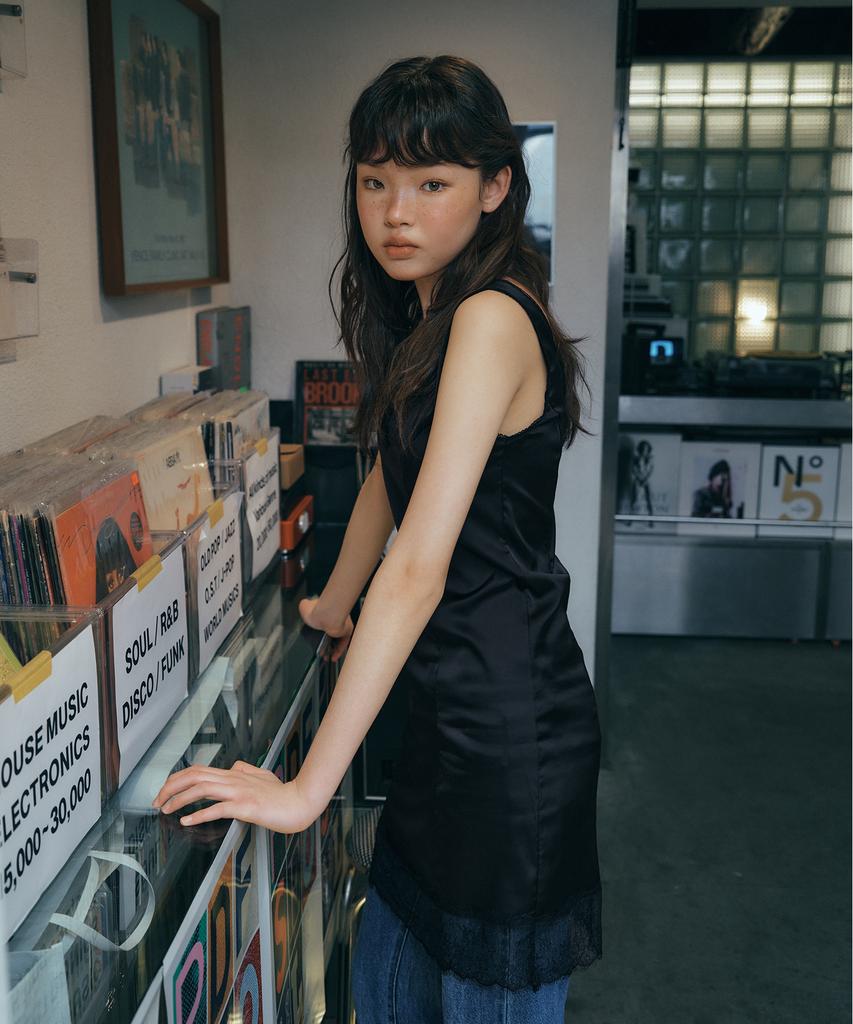 Green Butter Muse Lace Slip Dress (Black)