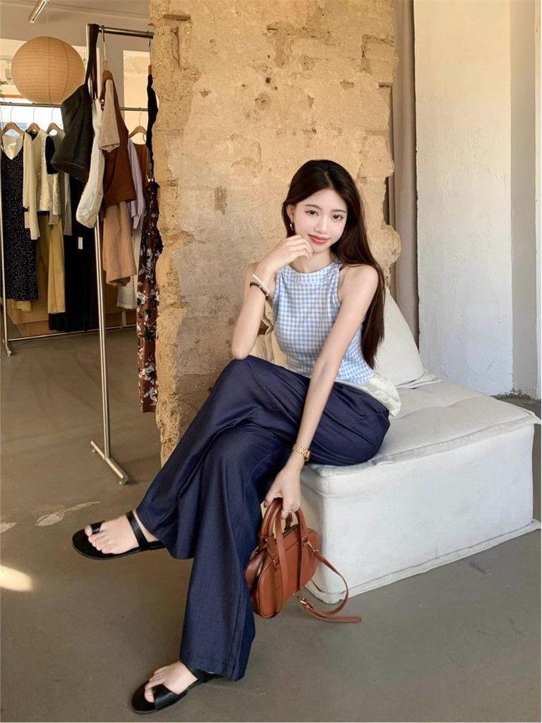 Spring Slim Plaid Sleeveless Patchwork Camisole for Women