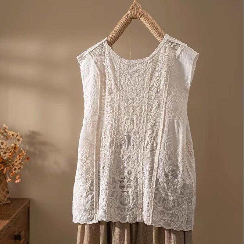 Vest for Women Cotton Skeleton Sleeveless Knit V Neck Vest Tops Solid Color Casual Lace Camisole Vest