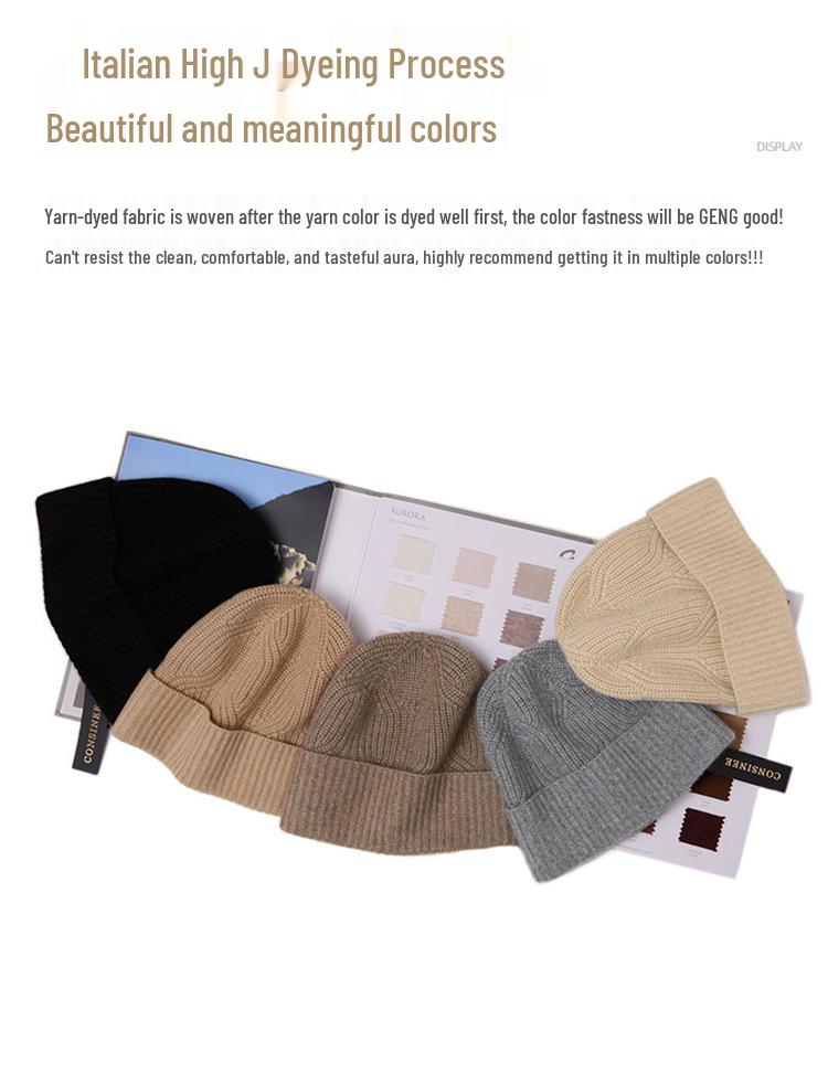 Unisex 100% Pure Cashmere Hat - Stylish Knitted Cold-Weather Essential for Autumn and Winter