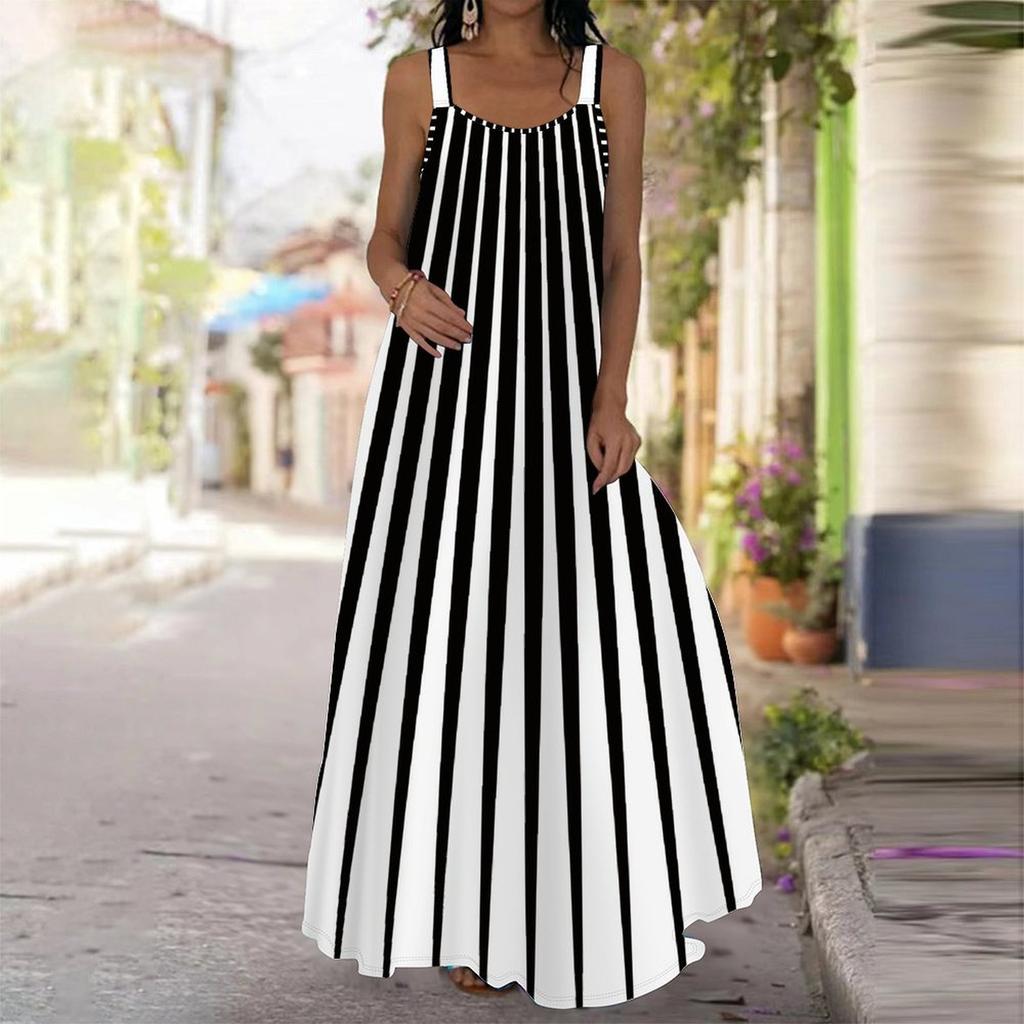 Women's Slip Dress Maxi Long Dress Gradient Vertical Stripes Print Stitching Print Dress Spring & Summer Leisure Vacation