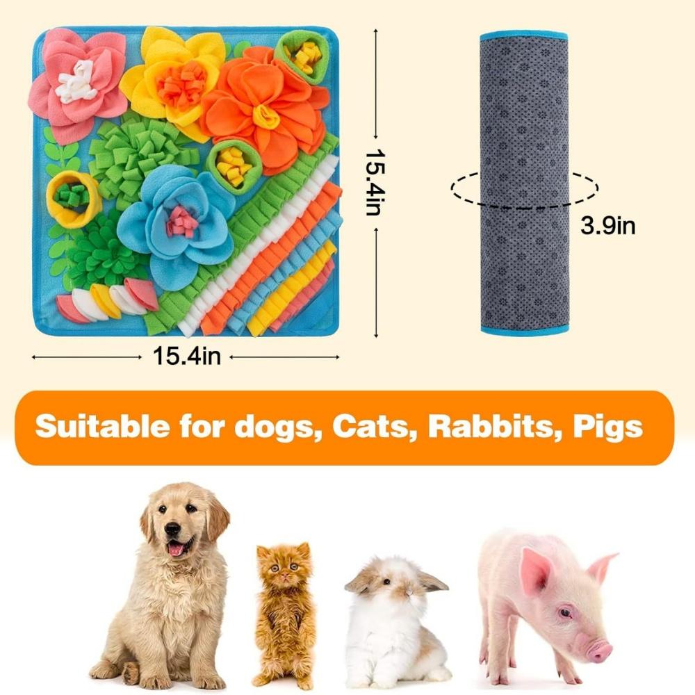 Pet Slow Feeding Puzzle Mat Dog Scenting Pad Cat Feeding Blanket Olfactory Training Mat Toy Cute Floral Design Fun Feeding Mat