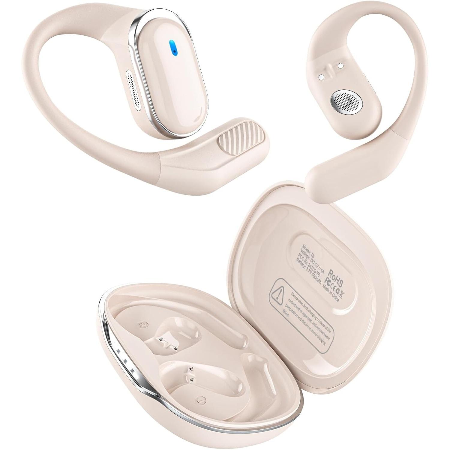 

Наушники с открытым ухом Bluetooth 5.4, беспроводные наушники-вкладыши со светодиодным цифровым дисплеем, 50 часов воспроизведения, стереозвук для спортивных тренировок бежевый