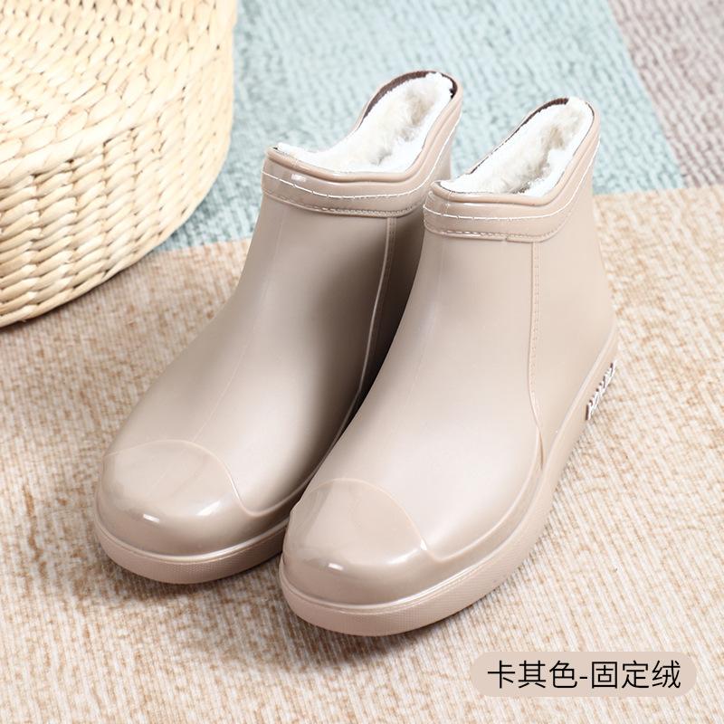 New fashionable low-top short rain boots rain shoes non-slip water shoes waterproof women's thermal velvet rubber shoes