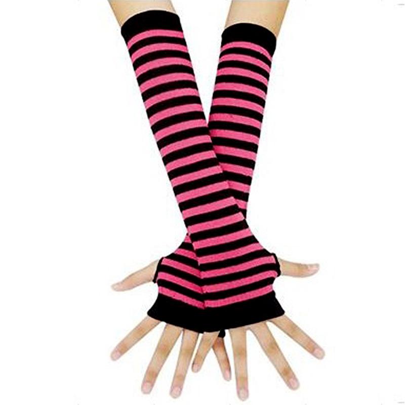Women's Rainbow Stripe Half-Finger Cotton Dance Gloves with Sun Protection
