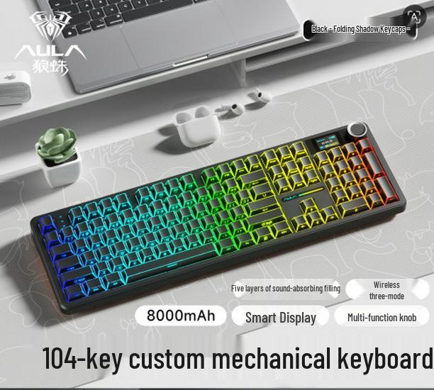 Tarantula F108pro Wireless Bluetooth Three-Mode Customizable Mechanical Esports Keyboard: Gradient, Hot-Swappable, Side-Printed.