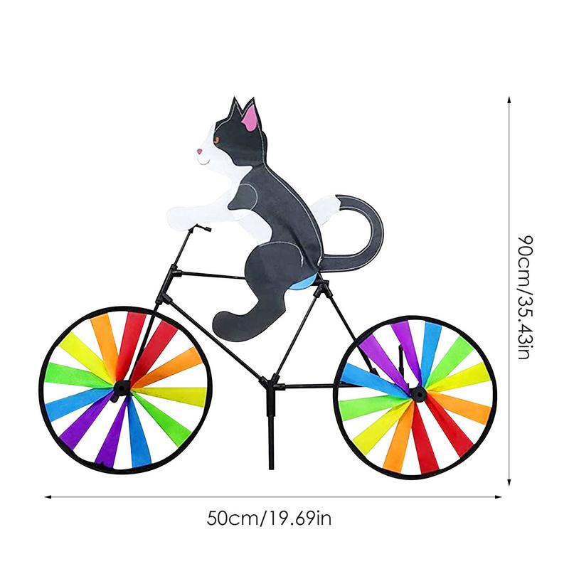Animal Riding Bike Windmill Innovative Cartoon Cat Dog Wind Spinner Yard Art Decoration Garden Ornament for Yard  Lawn