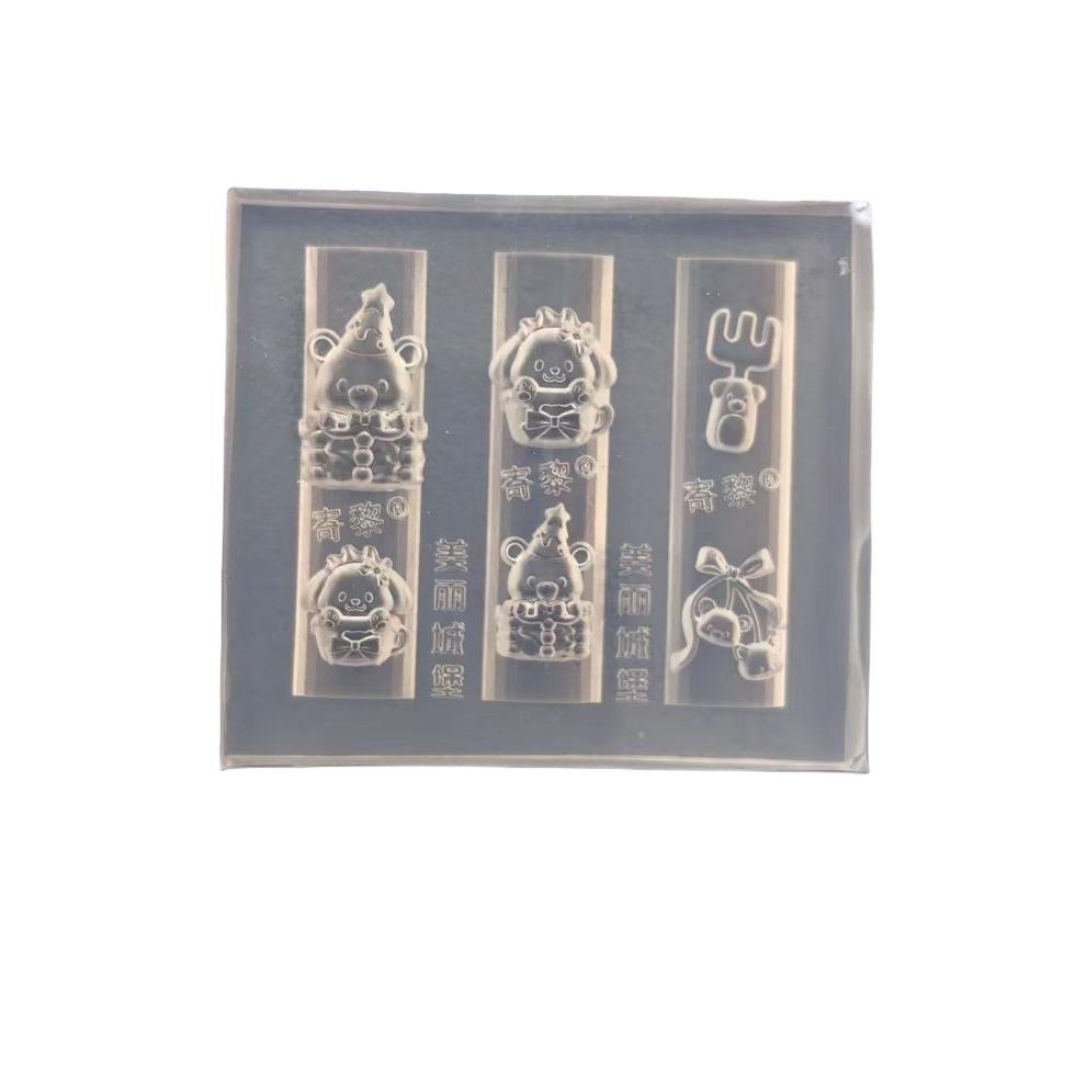 3D Silicone Nail Mold Kitchen Cute Pet Bear Dog Cake Ice Cream Dessert Transparent Template Diy Design Nail Art Decoration