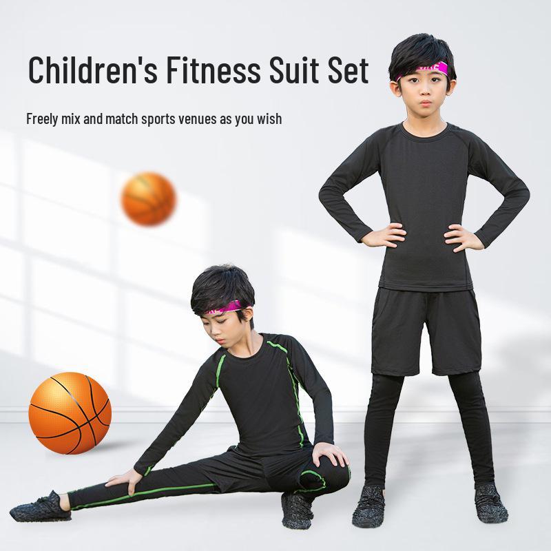 Boys' Fleece-Lined Quick-Dry Compression Suit for Autumn/Winter - High-Elastic Long-Sleeve for Sports & Fitness