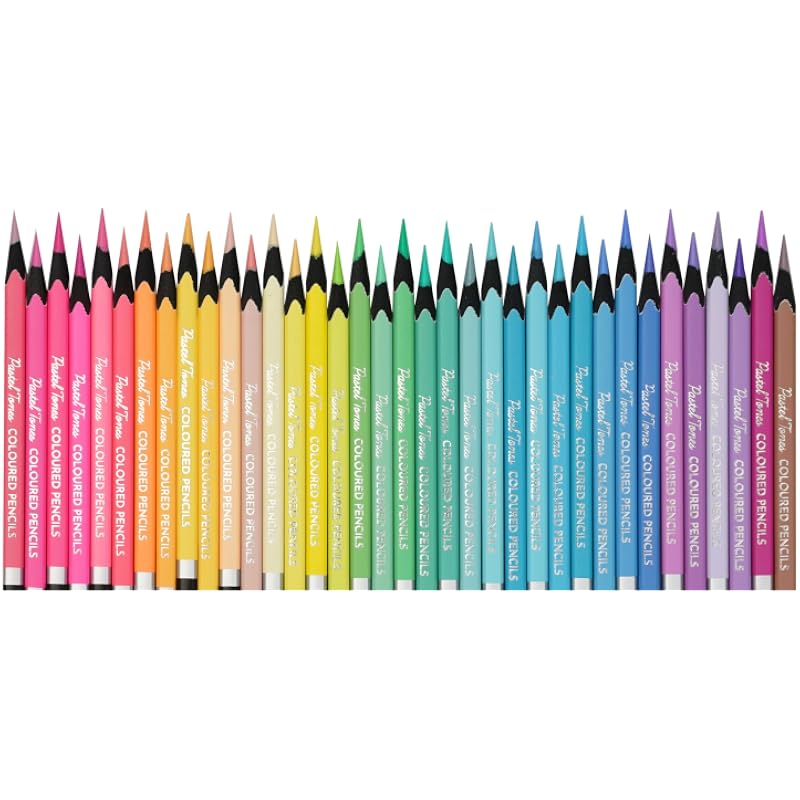 Brustro Artist'S Pastel Tone Coloured Pencils (Set Of 36) In A Tin Box, Drawing & Colouring, Ideal For Blending & Shadin