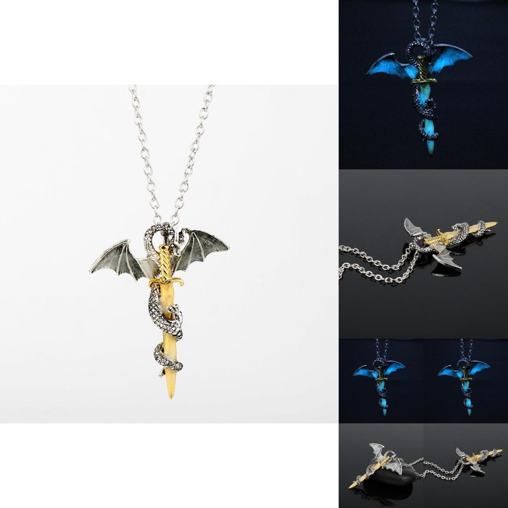 Luminous Winged Dragon Necklace With Alloy Pendant For Men And Women