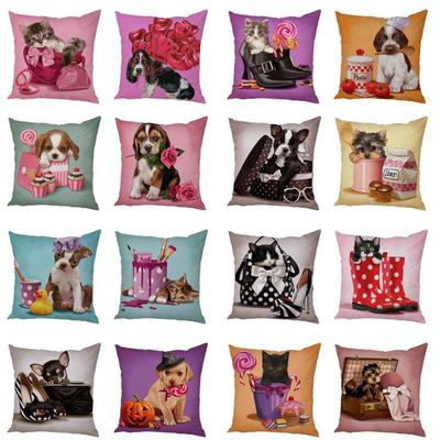 Color Cute Dog Square Pillow Cushion Cover Car Sofa Office Chair Peach Skin Pillow Cover Home Decoration Ornament