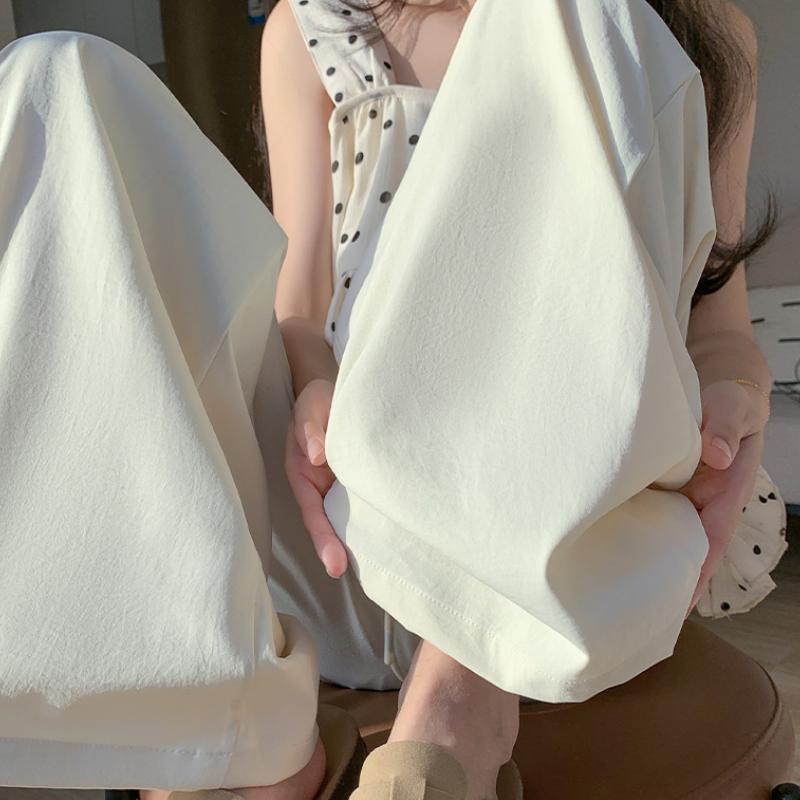Women's Summer Textured Airy Wide-Leg Pants Dopamine Style Drapey Straight-Leg Casual Floor-Length Trousers