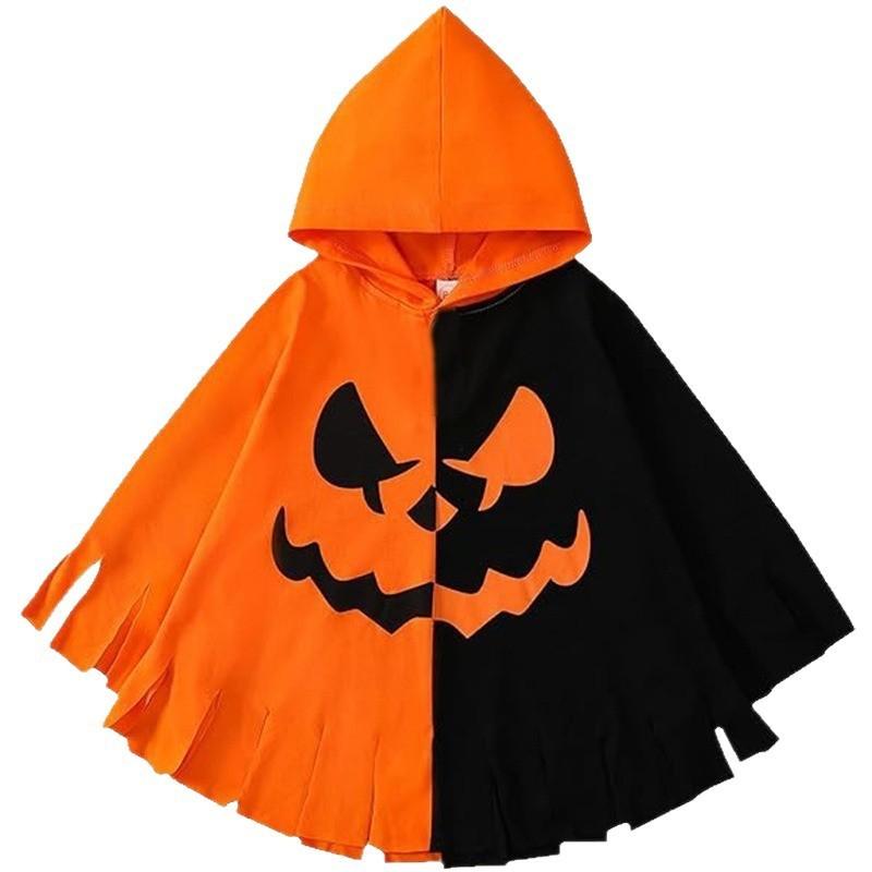 Halloween Cape Carnival Children's Costumes with Hats Color-blocked Prints Cosplay and Funny Decorations