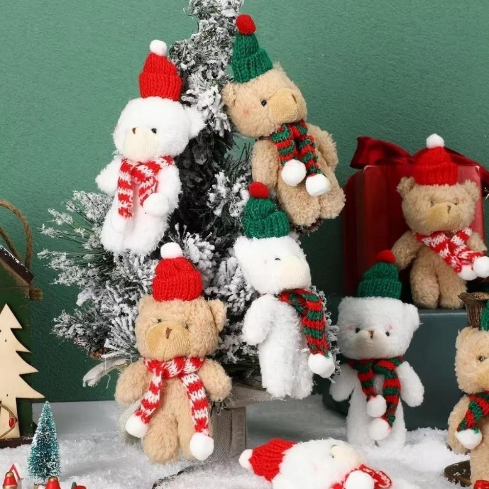 6pcs New Christmas Teddy Bear 16cm Size Bag Decor Xmas Tree Charm Plushie Multi-color Cute Animal Pendant Holiday Decor