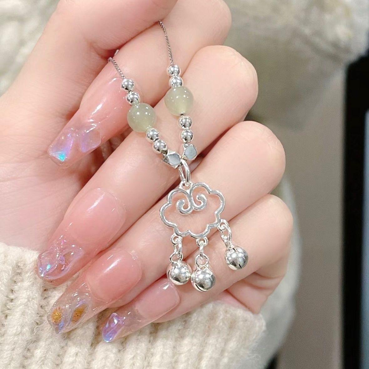 

[Changle] Ping An Lock Necklace Bell Ruyi Lock Niche Temperament White New Chinese National Style Necklace Female