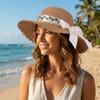 Wide Brim Bow Straw Hat Boho Sun Protection Cap Comfortable To Wear Women's Sun Hat  Beach