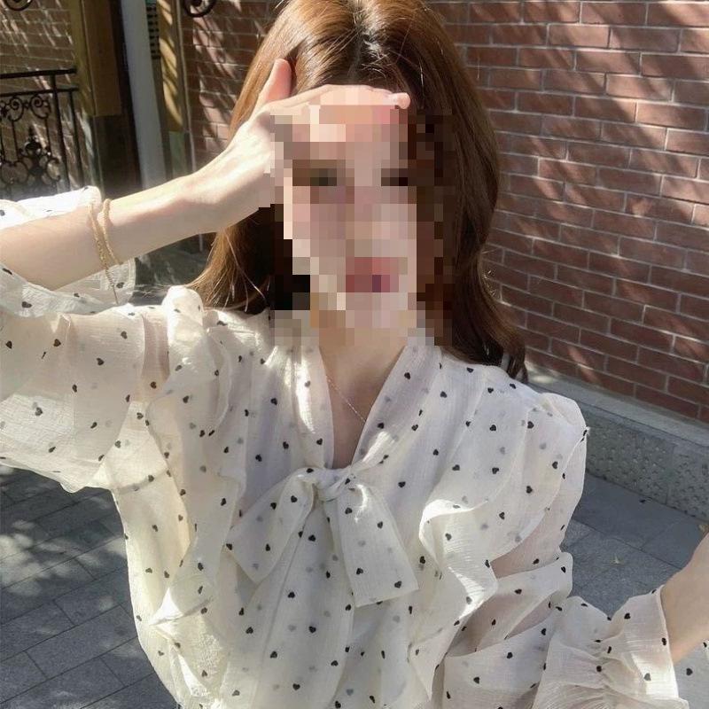 Women s V Neck Long Sleeve Blouse Regular Fit French Ruffle Polka Dot Shirt Front Tie Bow Loose Chic Soft Satin Top Spring Daily Blouse S