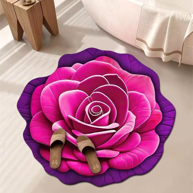 3D Květinový Koberec Koupelnový Absorpční Domácí Protiskluzový Odolný vůči Nečistotám Snadno Udržovatelný Předložka