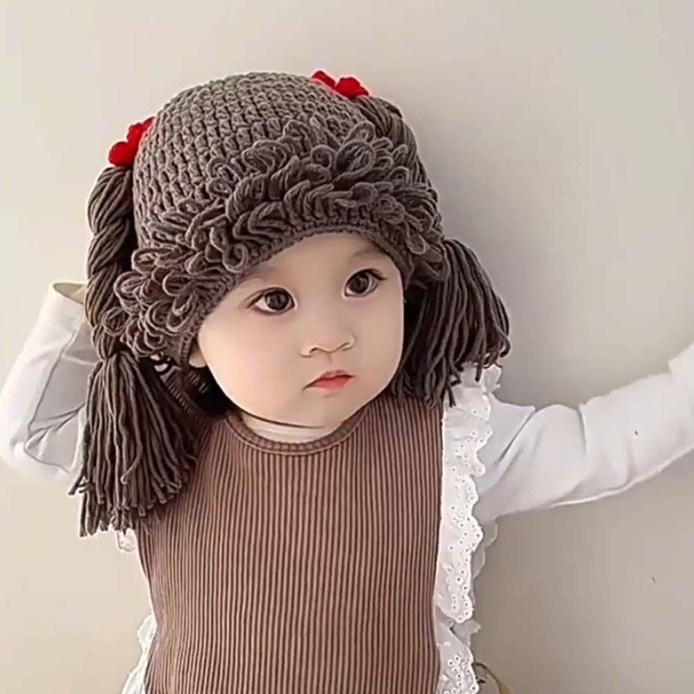 Breathable Baby Braid Wig Hat Windproof Newborn Headgear Fashion Kids Knitted Hat Winter
