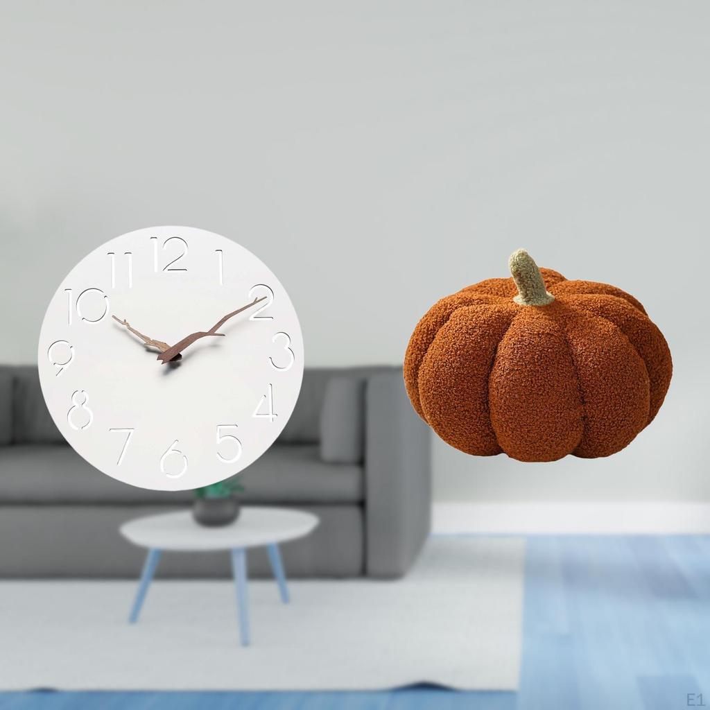 Silent Wall Clock Art for Home Kitchen Office Study Room with Halloween Pumpkin Pillow Decorative