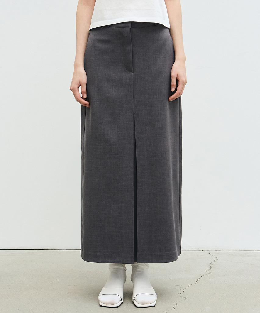 Nigaennikol Box Pleated Long Skirt_Gray