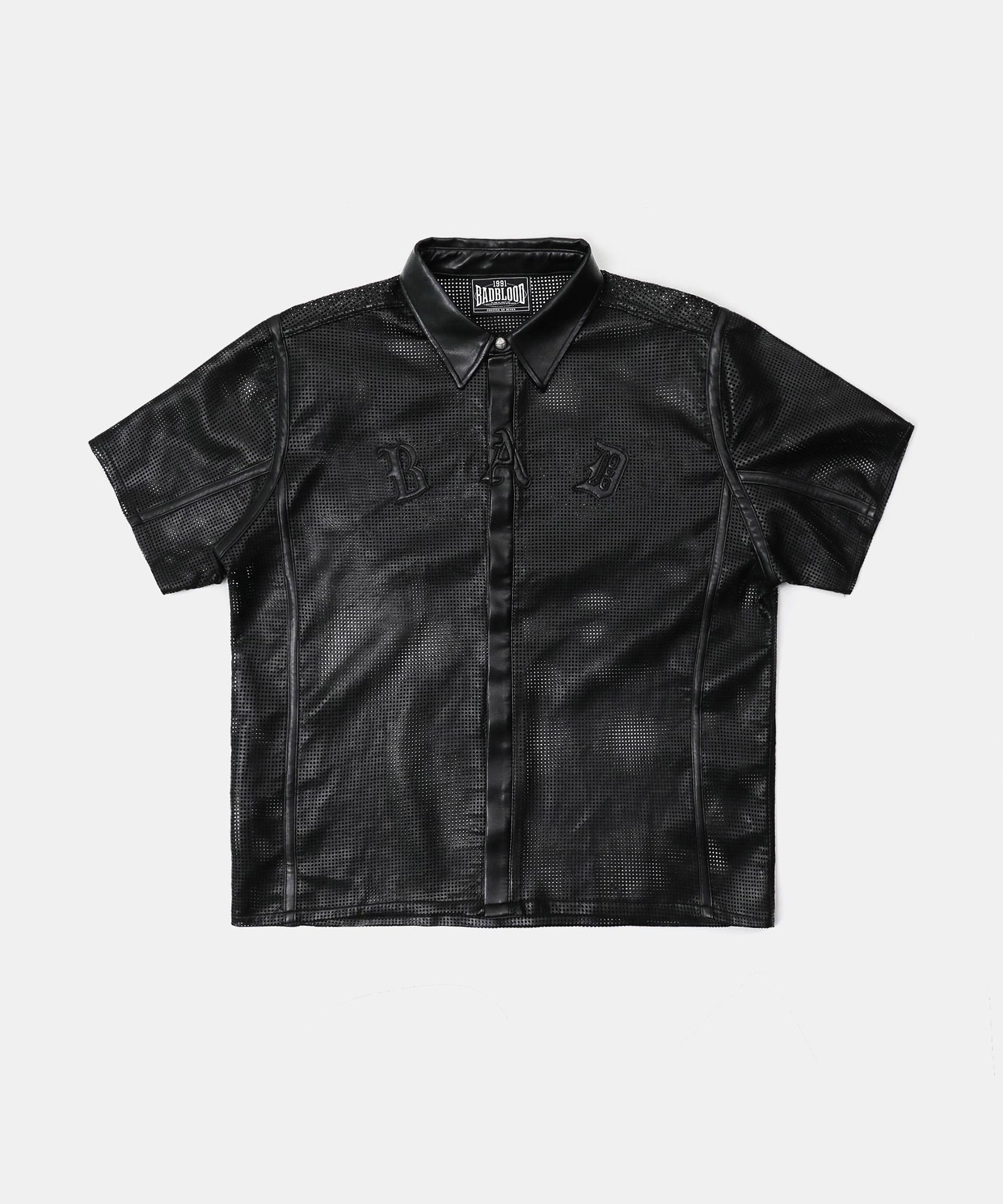 Bad Blood Perforated Leather Short Sleeve Shirt - Black M