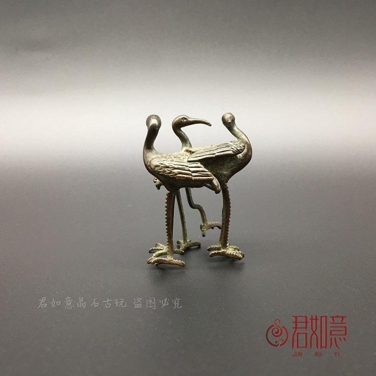 Solid Three Cranes Ornament Lid Micro Carving Little Crane Copper Bird Art Ceremony Tea Pet