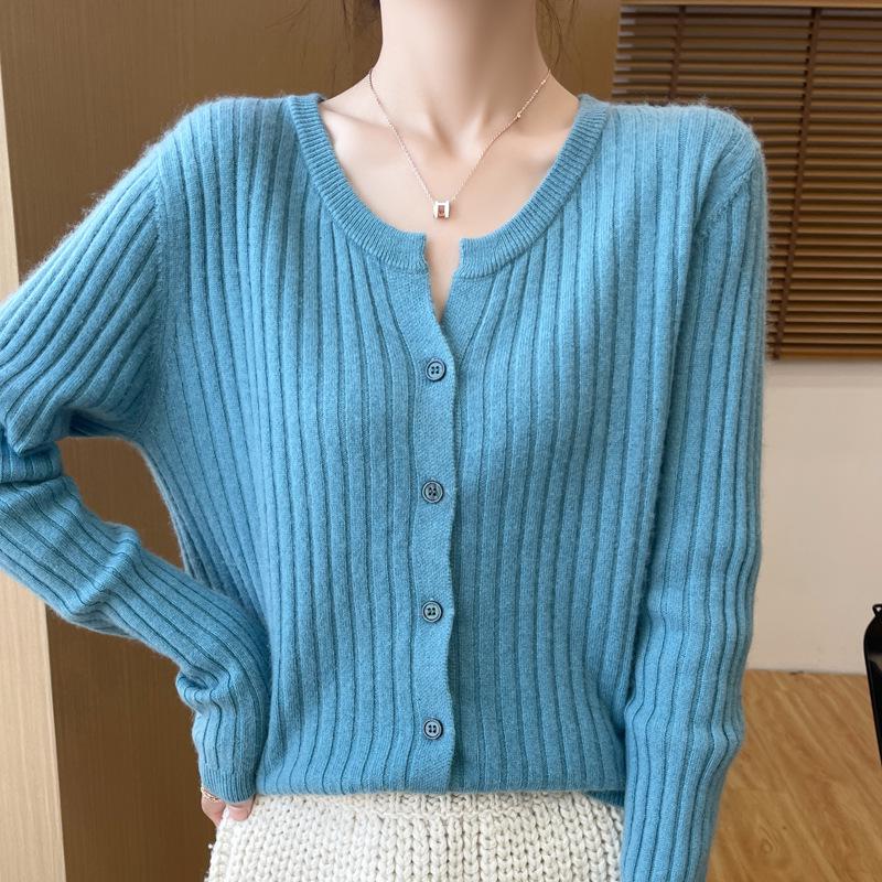 Autumn Korean Slimming V-Neck Wool Cardigan - Women's Long Sleeve Loose Fit