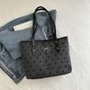 Fashion Polka Dot Tote Bag with Silver Bow Accent Black Trim Large Capacity Casual Purse for Everyday Commuter Shoulder Bag